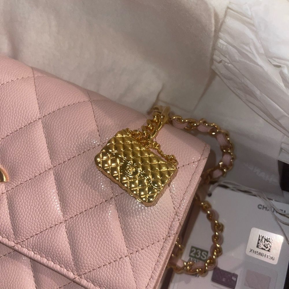 Pink Caviar Leather Wallet on Chain with Charm - Picture 4 of 12